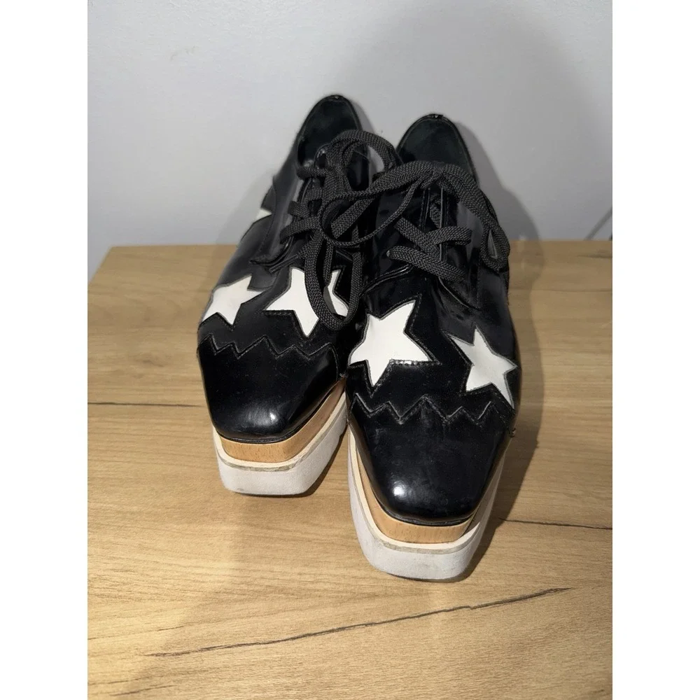 Stella McCartney Platform Star Lace-Up Shoes Black White Women‎ EU 38 L